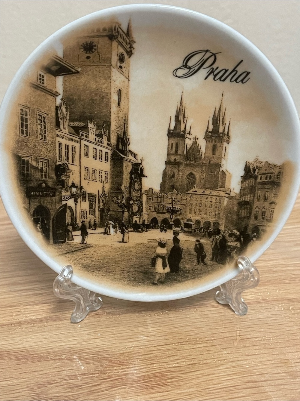 Praha Decorative Porcelain Plate - Sepia Scenic Home Art